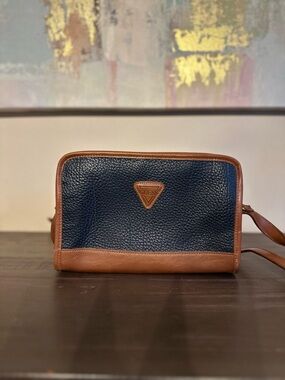 Vintage GUESS Navy and Brown Leather Bag